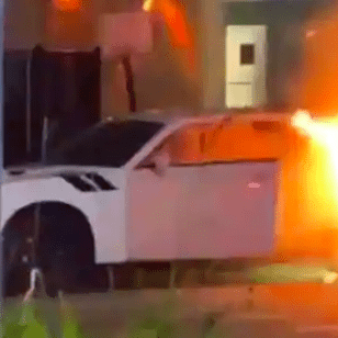 Burning Dodge Challenger caught on camera amid Miami Beach riots